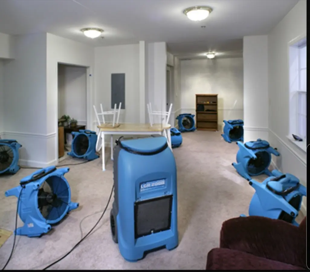 Air movers and dehumidifier setup for Water Extraction & Removal in Monee